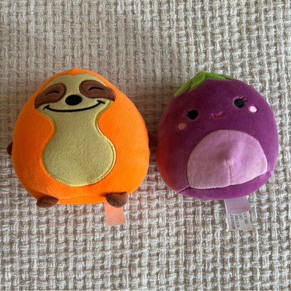 Lot  of‎ 2 Squishmallows 5” - Eggplant & Sloth - Picture 1 of 6